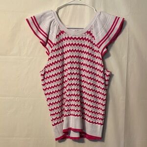 crown & ivy White Knit Top with Hot Pink Chevron Accent